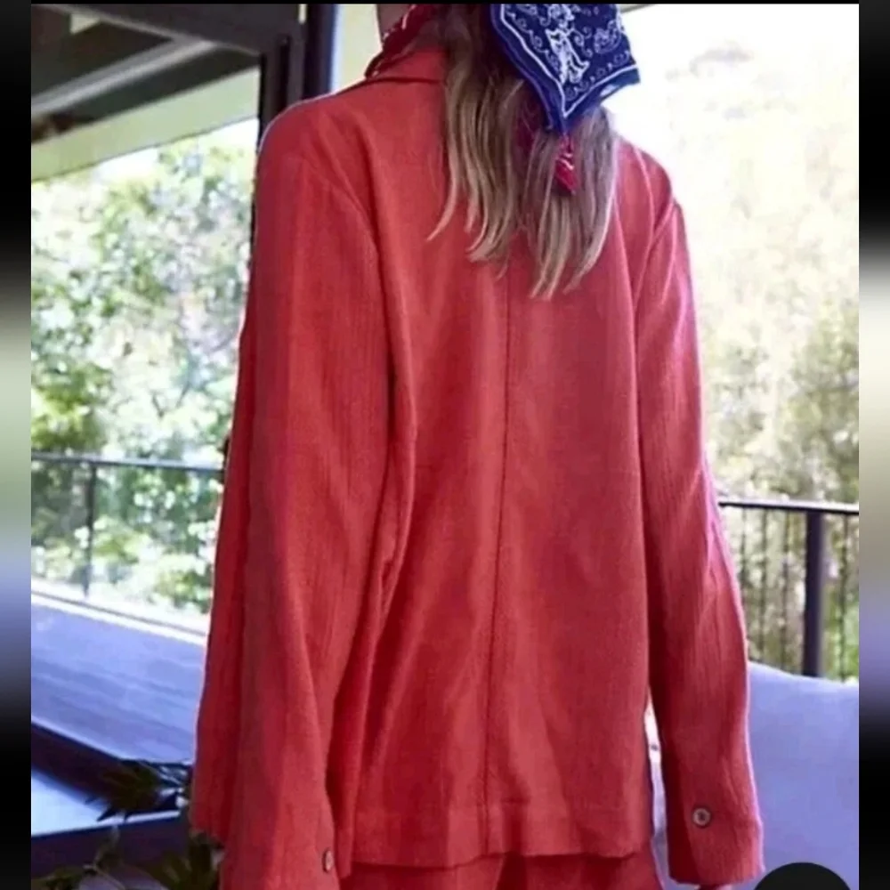 Free People Oversized Textured Jacket Blazer Coral With Pockets Size Small - Picture 2 of 15